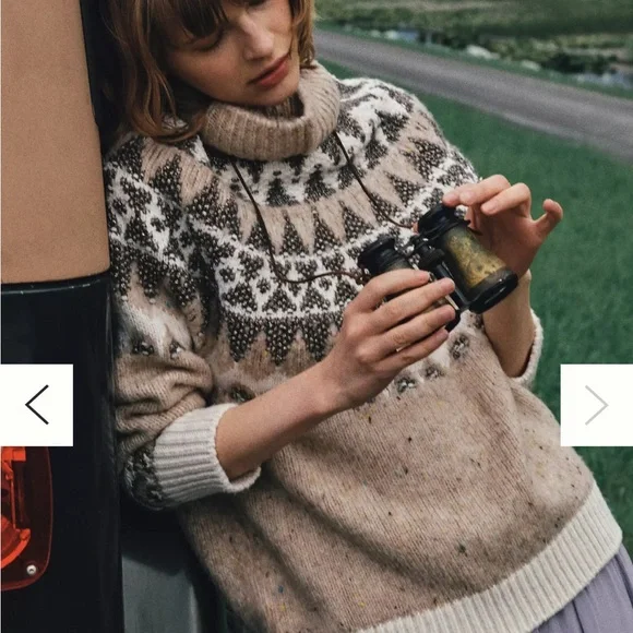 Pilcro For Anthropologie Ribbed Turtleneck Fair Isle Sweater Size Small - Picture 2 of 12